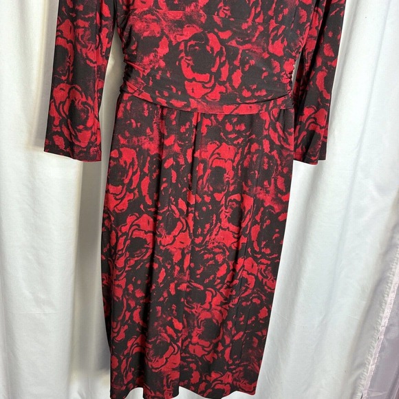 Lauren Ralph Lauren Red Black Stretch Jersey 10 Long Sleeve Holiday Xmas - Picture 7 of 13